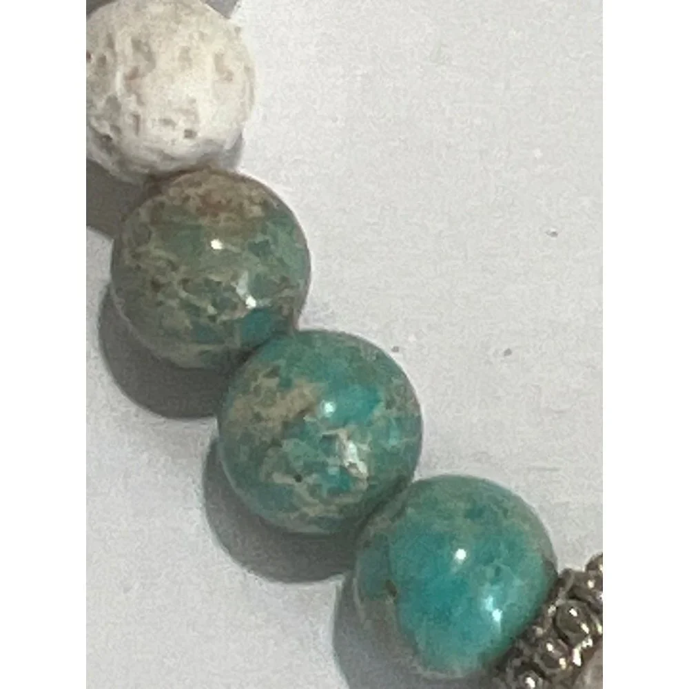 White Lava Rock & Turquoise Bead Stretch Bracelet -- NEW